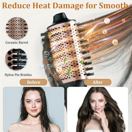 Hair Blow Dryer Brush Set - Versatile Detachable Negative Ion Styler Kit, Ceramic Barrel Hot Air Brush Tools for Volumer, Dry, Slightly Curly, for Women Middle to Long Hair