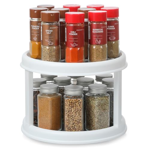 2 Tier 10" Turntable Lazy Susan Spice Organizer - Rotating Seasoning Rack for Pantry Cabinet Kitchen Countertop, Table Top Organizing - Multiuse Two Tier Rotating Organization Rack Spinner