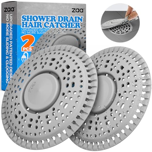 zaa Shower Drain Hair Catcher, 2 Pack Premium Silicone Drain Protector & Shower Drain Cover for Flat/Regular Drains of Shower Room, Bathroom, Sink, Black