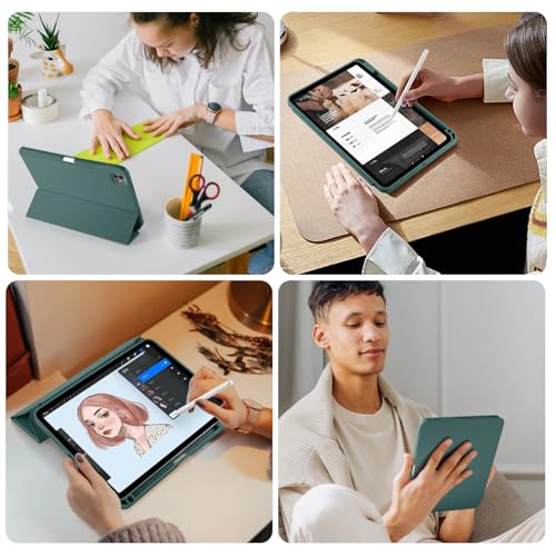 Kidopire New Compatible with iPad Pro 11 Inch Case (M4, 5th Gen 2024) with Pencil Holder, Smart Cover with Protective Trifold Stand & Soft TPU Back, Auto Wake/Sleep, Support Pencil Pro, Rose Red