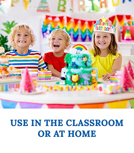 Carson Dellosa 30-Piece Paper Birthday Crowns for Kids, Colorful Classroom and Party Supplies, Happy Party Hats