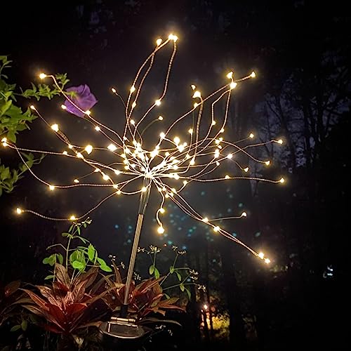 FOOING 6 Pcs Solar Garden Lights Solar Firework Lights, 200 LED Solar Powered String Light 2 Modes Twinkling Solar Lights for Outside, Wedding, Party,Patio (Warm White)