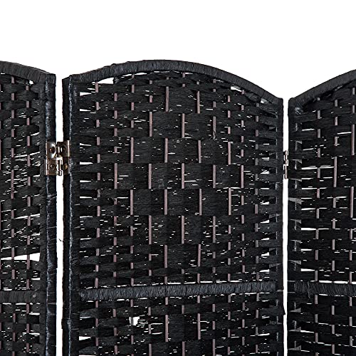 HOMCOM Room Divider 3 Panels Folding Privacy Screen 6FT Tall Portable Wicker Weave Partition Wall Divider for Bedroom Home Office, Black