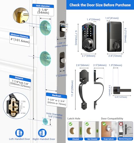 Veise Fingerprint Smart Locks for Front Door with Handle Set, App Control, Keyless Entry Keypad Deadbolt, Digital Electronic Touchscreen, Easy Install, Auto Lock, Matte Black