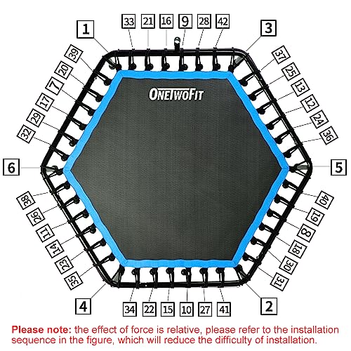 ONETWOFIT 48" Silent Mini Trampoline with Adjustable Handle Bar Fitness Trampoline Bungee Rebounder Jumping Cardio Trainer Workout for Adults Blue