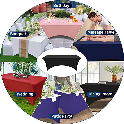 PureFit Spandex Black Table Covers 4ft Fitted Table Clothes for 4 Foot Rectangle Tables, Elastic Massage Table Cover, Stretch Tablecloth for Party, Wedding, Birthday, Banquet, Vendor Stand, 2 Pack