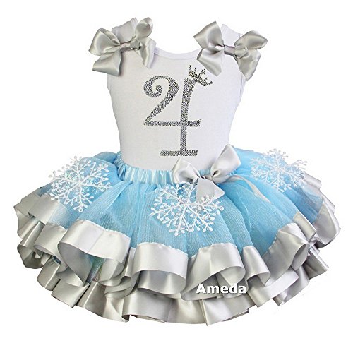 Kirei Sui Girls Blue Silver Trimmed Tutu Princess and 1st Birthday Outfit 1-2Y