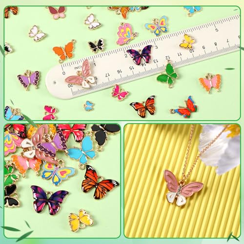 MARFOREVER 120 Pcs Butterfly Charms for Jewelry Making, Mixed Butterflies Charms Assorted Gold Enamel Butterfly Pendants for DIY Necklace Bracelet Earrings Making Supplies Gifts for Mother Women Girls