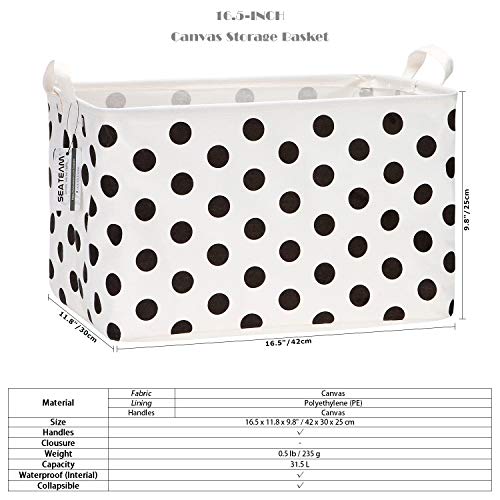 Sea Team Collapsible Canvas Fabric Storage Basket with Handles, Rectangle Waterproof Storage Bin, Box, Cube, Foldable Shelf Basket, Closet Organizer, 16.5 x 11.8 x 9.8 Inches, Yellow Stripe