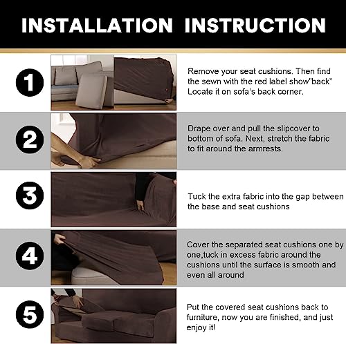 PrinceDeco 4 Pieces Couch Covers Extra Large Couch Covers for 3 Cushion Sofa Width Up to 105 Inch Thick Soft Furniture Slipcovers with 3 Individual Large Cushion Covers(X-Large, Taupe)
