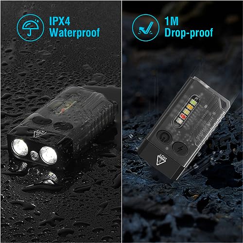 NGOKPYD V10 Small LED Rechargeable Flashlights with 365nm UV Black Light,Brightest 1000LM 14 Modes Mini Pocket EDC Powerful Keychain Flashlight Gift for Gentleman(Black Transparent)