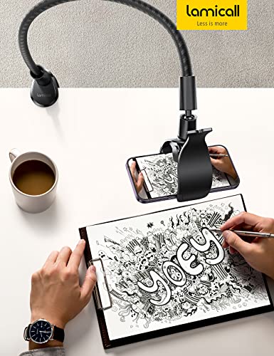 Lamicall Gooseneck Phone Holder Bed - [Nylon Braided] Flexible Arm, 38inch Overall Length, 360 Adjustable Clamp Clip, Overhead Cell Phone Mount Stand for Bed, Desk, 4-7” Cellphone