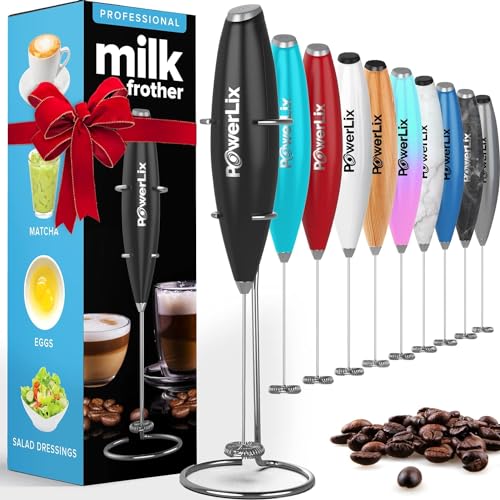 PowerLix Milk Frother Handheld Battery Operated Electric Whisk Foam Maker For Coffee, Latte, Cappuccino, Hot Chocolate, Durable Mini Drink Mixer With Stainless Steel Stand Included (Hearts)