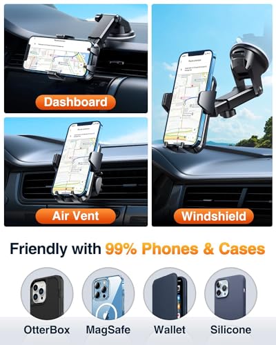 VANMASS 2024 BEST Car Phone Holder [Upgraded Durable & Stable] Cell Phone Car Mount for Dashboard Windshield Vent, Suction Phone Stand Automobile Cradles for iPhone 15 Pro Max 14 13 12 11 XR Android