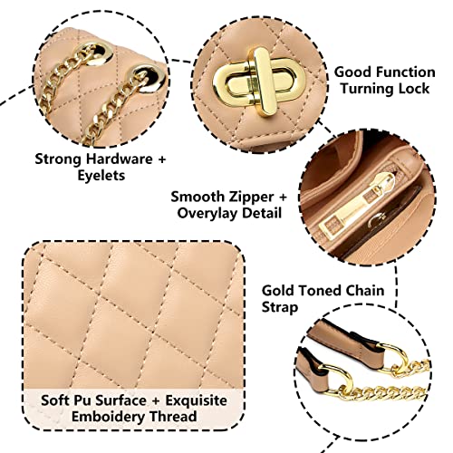 ER.Roulour Chain Shoulder Bag, Quilted Purses for Women, Medium Flap Turnlock Vegan Leather Handbag
