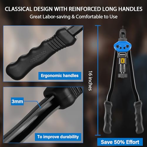 AKKTOL Rivet Nut Tool, 16" Rivnut Tool Kit with 15 Metric and SAE Mandrels, 125-PCS Rivet Nut Assortment Kit, Rugged Carrying Case, Ideal for Sheet Metal & Automotive Work