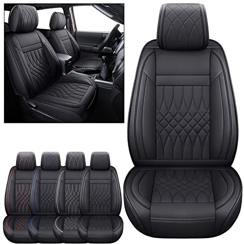 YIERTAI Seat Covers Compatible with Toyota Tacoma for 2005-2024 2025 Crew Double Access Cab TRD Off-Road Limited SR SR5 Trail Edition Truck Waterproof Faux Leather(2 PCS Front/Black)