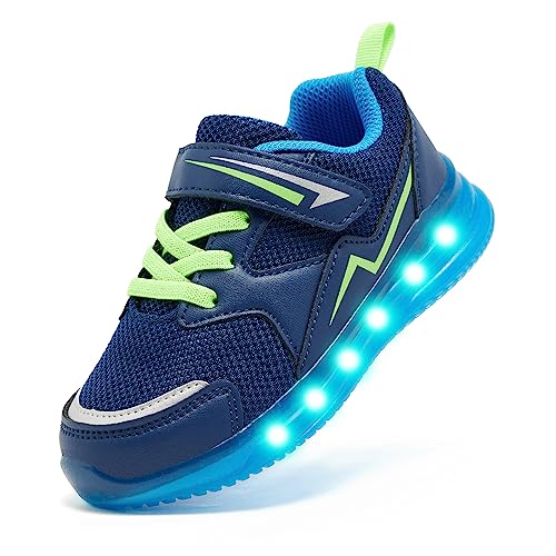 Floranate Green Light Up Shoes for Boys Toddler Green Tennis Hook and Loop