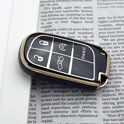 SK CUSTOM White TPU Gold Edge Smart Key Fob Case Protective Cover Compatible with Dodge RAM for Jeep Cherokee 5 Button Keyless Car Remote Accessory