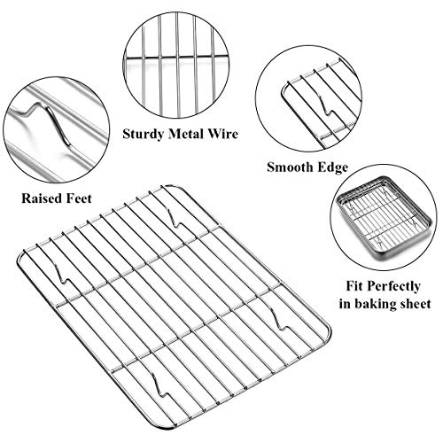 Wildone Baking Sheet with Rack Set [2 Sheets + 2 Racks], Stainless Steel Cookie Pan baking Tray with Cooling Rack, Size 9 x 7 x 1 Inch, Non Toxic & Heavy Duty & Easy Clean