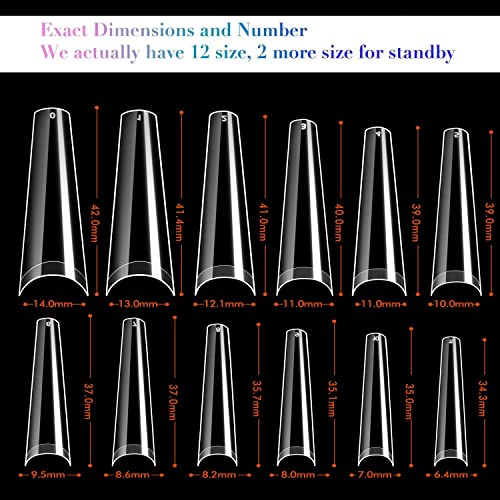 UNA GELLA 504PCS Stiletto Nails Tips Half Cover XXL Long Almond Nail Tips Soft Gel Nail Tips 12 Sizes Traceless Clear False Fake Nails for Nails Extensions DIY Salon