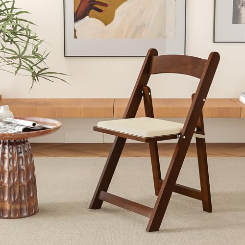 VINGLI Wooden Folding Chairs with Cushion, Comfortable, Portable and Durable Foldable Seating for Indoor & Outdoor Events, Banquet, Party, Dinning, Wedding, Craft, Walnut Brown, 1 Pack