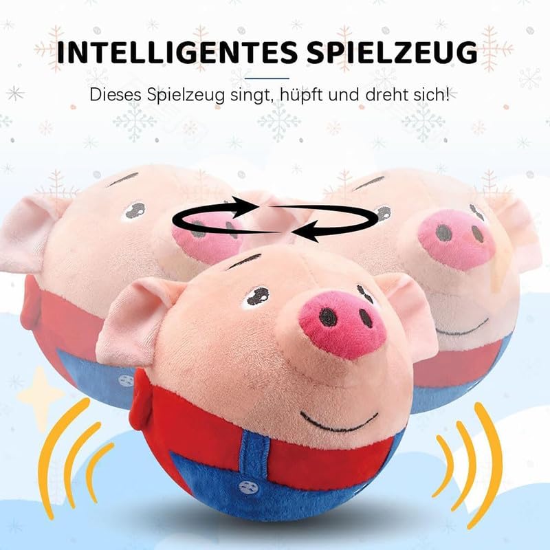 Active Moving Pet Plush Toy, 2024 New Squeaky Moving Dog Ball Toy Interactive Dog Puppy Toys Washable Cartoon Pig Plush Sound Electronic Dog Toy Shake Bounce Boredom Talking Toys (Blue+Red, 2Pcs Pig)