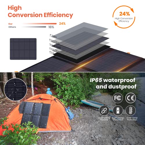 [Upgraded] FlexSolar 60W Portable Solar Panels Chargers QC3.0 USB-A USB-C DC5521 8mm Output Foldable IP65 Waterproof Power Emergency Camping for Small Power Station Generator Tablets Battery Packs