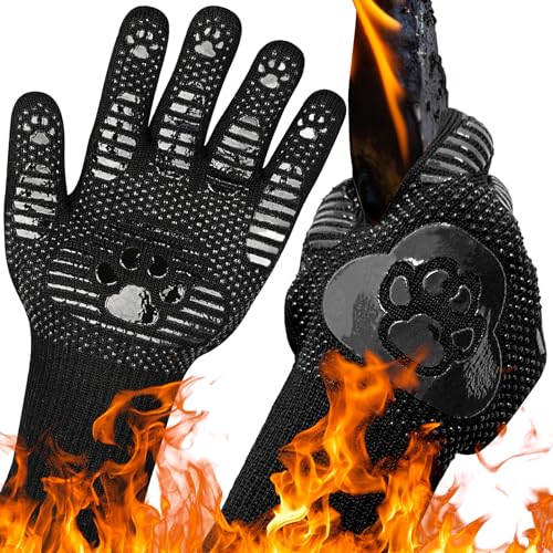 UBeesize Lengthen BBQ Gloves (Bear Paw), 1472°F Heat Resistant Grill Gloves, 14 inch Fireproof Oven Gloves for Cooking, Non-Slip Fire Gloves for Grilling, Barbecue, Smoker, Baking, Frying