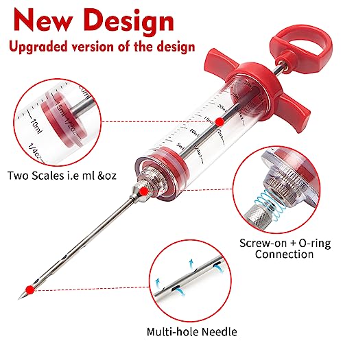 Meat Injector, TGE-V 1-oz Plastic BBQ Marinade Injector Kit, Turkey Injector Syringe (3 Stainless Steel Meat Needles +3 Replacement O Rings + 1 Cleaning Brush) for Turkey Smoked BBQ Grill