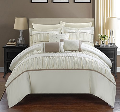 Chic Home CS2124-AN 10 Piece Cheryl Comforter Set, Queen, Beige