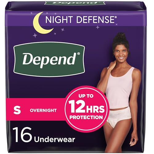 Depend Night Defense Adult Incontinence & Postpartum Bladder Leak Underwear for Women, Disposable, Overnight, Small, Blush, 16 Count, Packaging May Vary