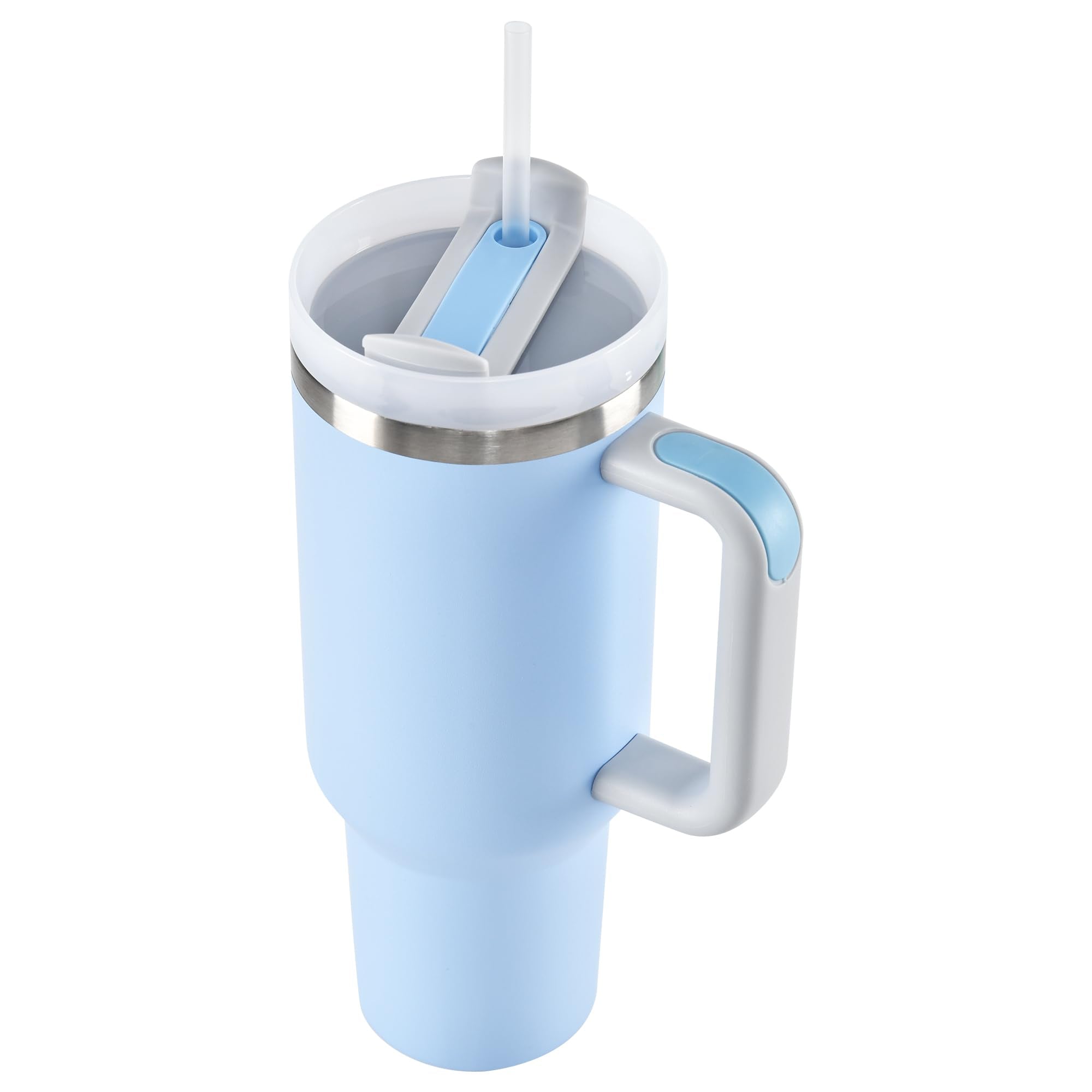 HIMALU 40oz Tumbler with Handle, Straw, Lid, Stainless Steel Vacuum Insulated Water Bottle Adventure Travel Mug Quencher for Iced Coffee, Hot or Cold Tea and Beverage, Sky Blue