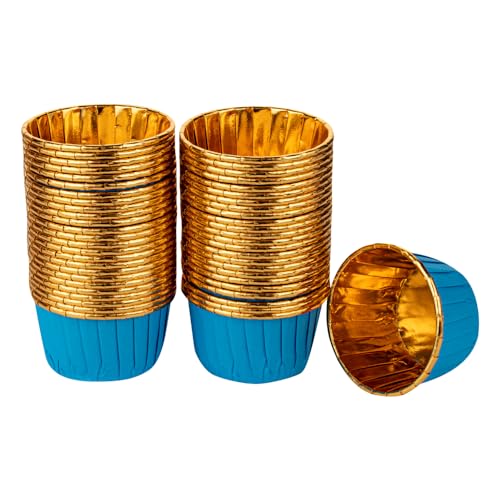 Restaurantware Panificio 3.5 Ounce Baking Cups 50 Greaseproof Foil Cups - Lids Sold Separately Oven-Ready Blue Foil Paper Muffin Liners Microwavable Disposable