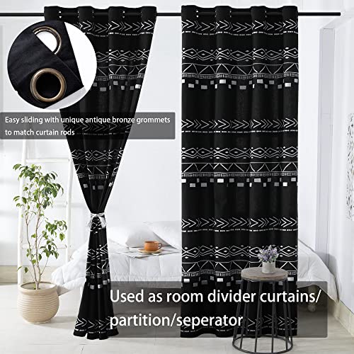 Door Curtains for Doorway Privacy,80 Inch Length Semi Blackout Insulated Thermal Room Divider Cover/Blinds,Decorative Tribal Modern Boho Closet Curtain for Bedroom Living Hallway Bathroom,Black White