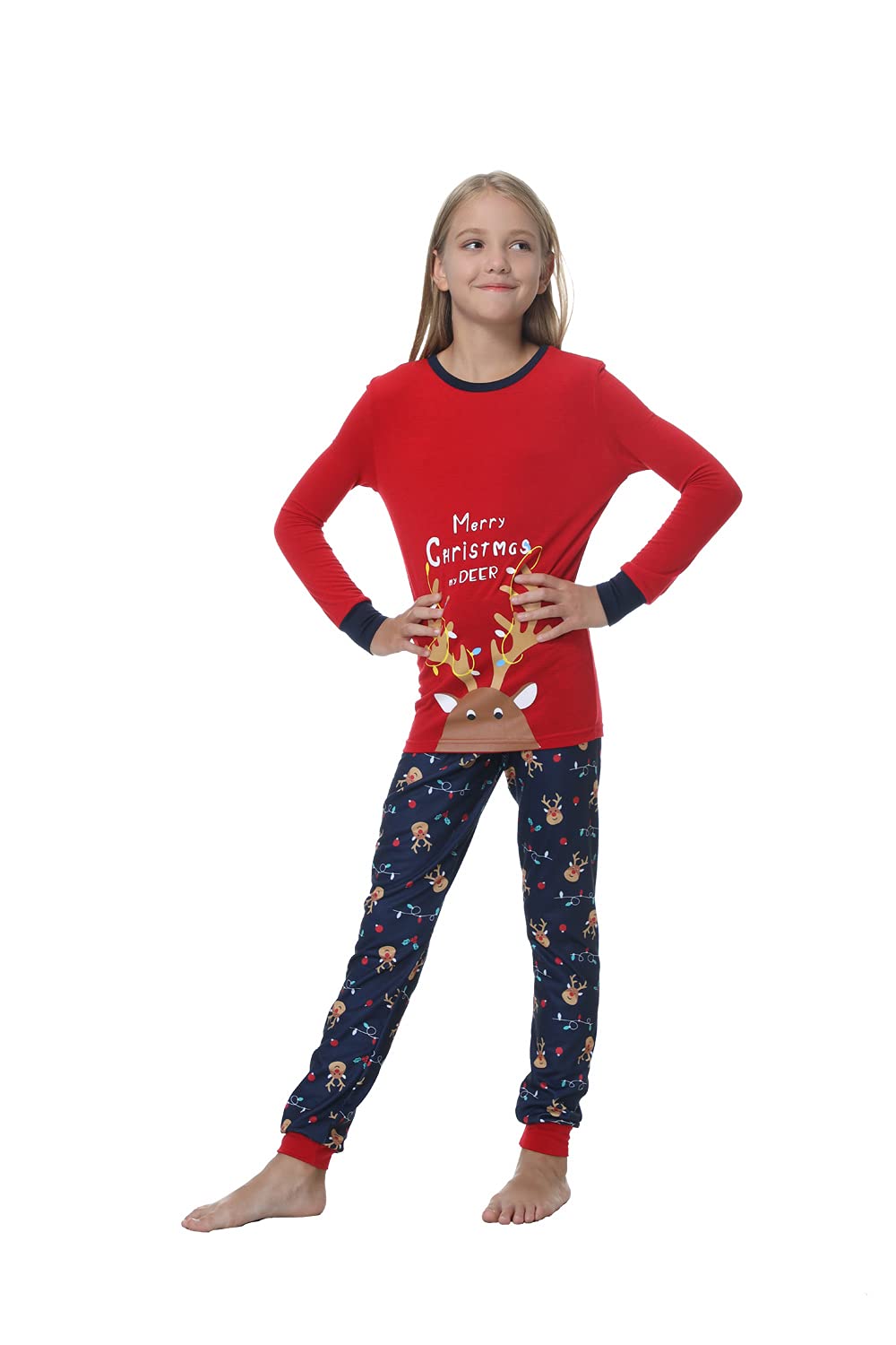 VENTELAN Matching Family Christmas Pajamas Set Soft Holiday Sleepwear Deer Xmas PJS Set for Couples Women Men