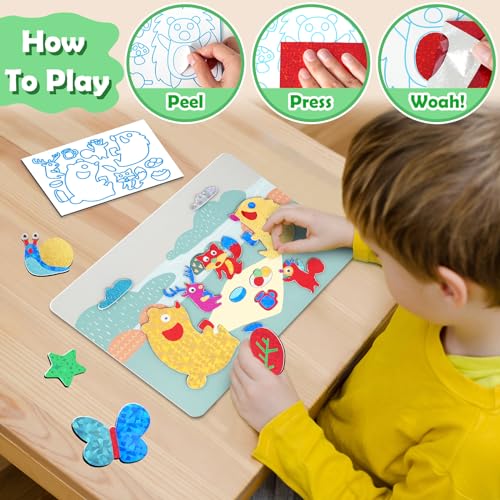 ZMLM Art Craft Activity for Kid - Foil Art Dinosaur & Animal Travel Toys, No Mess Art Kit & Supply Game, DIY Creative Sticker Craft Set, Idea Birthday Gift for 4 5 6 7 8 9 Year Old Boy Girl