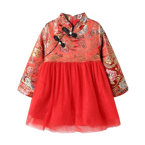 LittleSpring Fleece Lined Cheongsam Dress for Toddler Girls Phoenix Chinese Clothes Red 2T