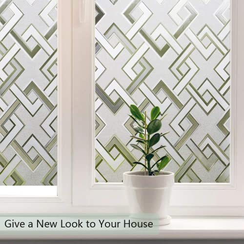 Finnez Window Film Privacy Film 3D No Glue Glass Sticker Rhombus Pattern for Glass Door Bathroom livingroom Office 35.4 x 118.1 Inches