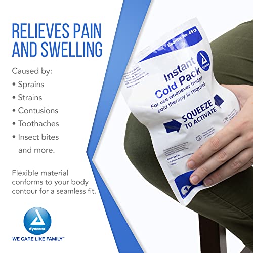 Dynarex Disposable Ice Packs for Injuries - Instant Cold Packs for First Aid, Swelling, Sprains & Abrasions - Single Use Cold Pack & Cold Compress Packs for Joint & Muscle Pain - 24-Pack, 4X5-Inch