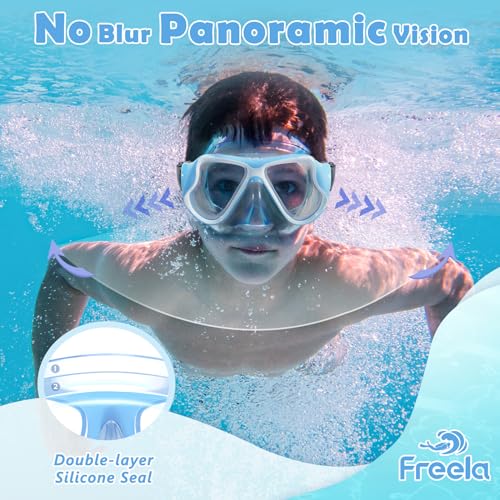 Freela 2 Pack Swim Goggles Kids Swimming Goggles for Kids 6-14 8-12 3-6 4-7 8-14 with Nose Cover Anti Fog 180° Clear View Water Pool Goggles Mask Childrens Boys Girls Toddler Youth 4 5 6 7 8 9 Years