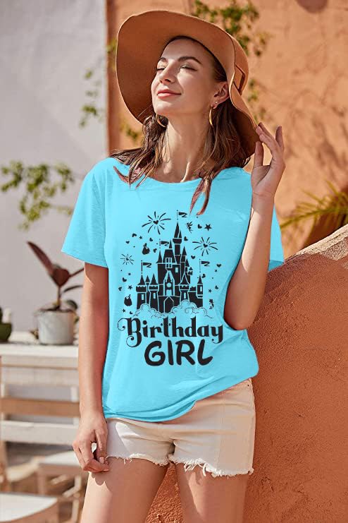 Birthday Shirt Women Magical Tshirt Cute Birthday Party Shirts Magic Kingdom Short Sleeve Tee Top Grey