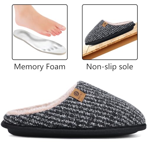 ONCAI Mens Fadeblue Knit Stripes Cozy Memory Foam Scuff Slippers Slip On Warm House Shoes Indoor/Outdoor With Best Arch Surpport Size 8