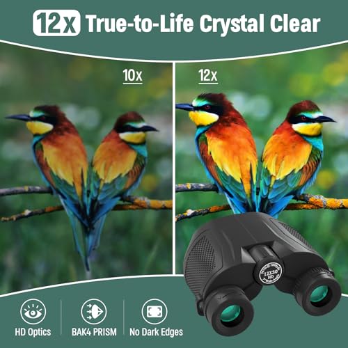 12x30 Compact Binoculars for Adults High Powered - Travel Small Binoculars with Phone Adapter for Cruise Ship Hiking Bird Watching Sports Safari Viewing Football Sports Concert