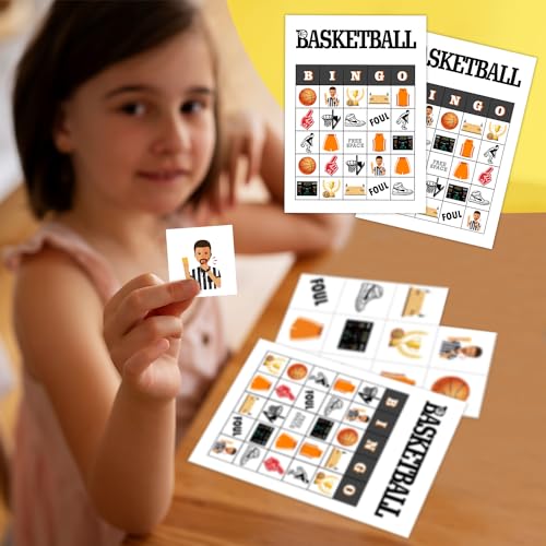 Qssfdgg Basketball Bingo Cards, 24 Player Basketball Party Bingo Game for Family Adult, Sport Party Favor, Large Group Party Celebration Activity -09