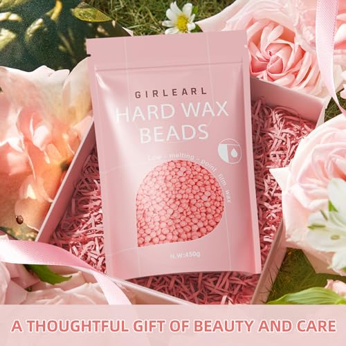 GIRLEARLE Hard Wax Beads, 1lb Wax Beans for Hair Removal Sensitive Skin with Rose Formula, Perfect for Full Body, Facial, Brazilian Bikini, and Legs at Home Wax Refill for Women Men (pink)