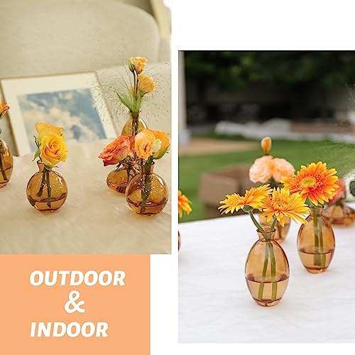 Set of 28 Small Amber Glass Bud Vases - Vintage Style Mini Flower Vase for Centerpieces, Rustic Weddings and Table Decor - Single Flower Vases in Bulk