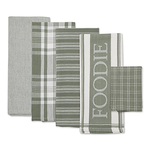 DII Everyday Collection Foodie Kitchen Set, Dishtowel & Dishcloth, Mineral, 5 Piece
