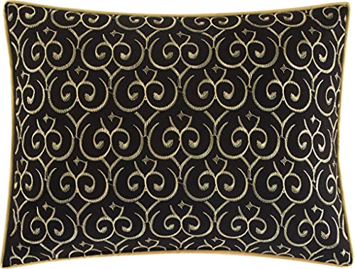 Stratford Park Black/Gold Comforter Set Queen Size, 7 Piece, Bedding Comforters & Sets, Pillow Shams Bedskirt, Jacquard Bedding Set, All Season