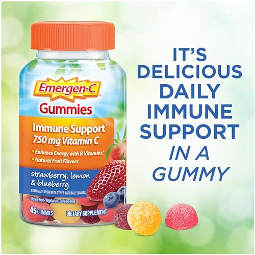 Emergen-C 750mg Vitamin C Gummies for Adults, Immune Support Gummies, Gluten Free, Strawberry, Lemon and Blueberry Flavors - 45 Count